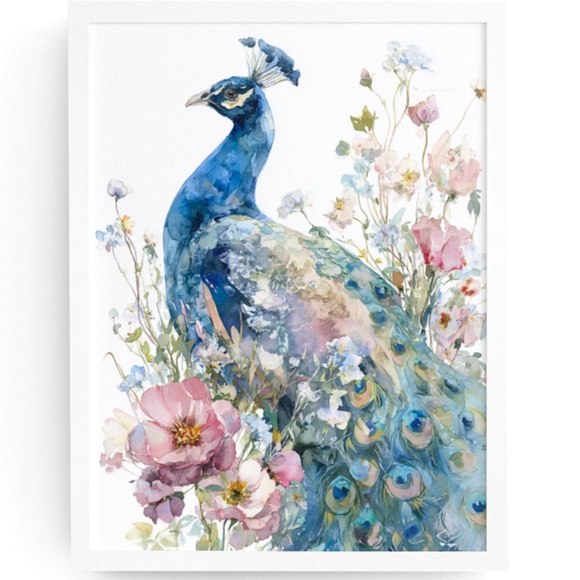 Creative Path Studios Other - Watercolor Floral Peacock Wall Art Illustration Print Poster Card Unframed